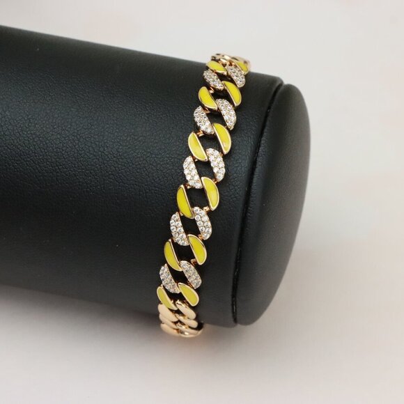 "Rose Gold Bracelet with Yellow Enamel & Sparkling Stone Accents, XPBL0799 - Picture 10 of 12